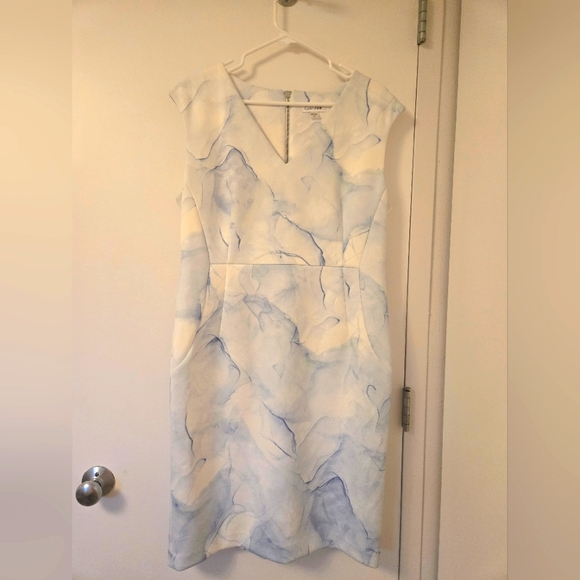EUC Calvin Klein Scuba Blue and White Dress‎ - Picture 1 of 8